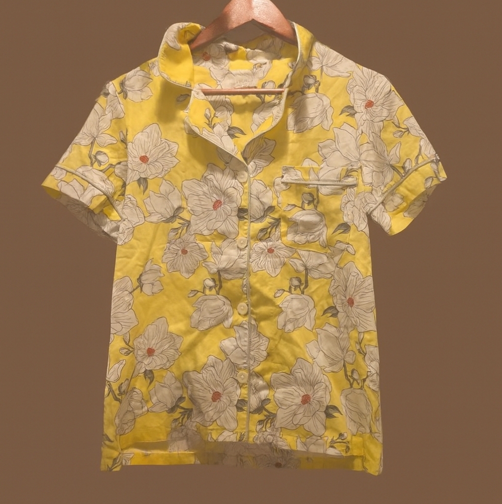 Bed Head Pajamas Top Only Size Small Yellow Floral Organic Cotton